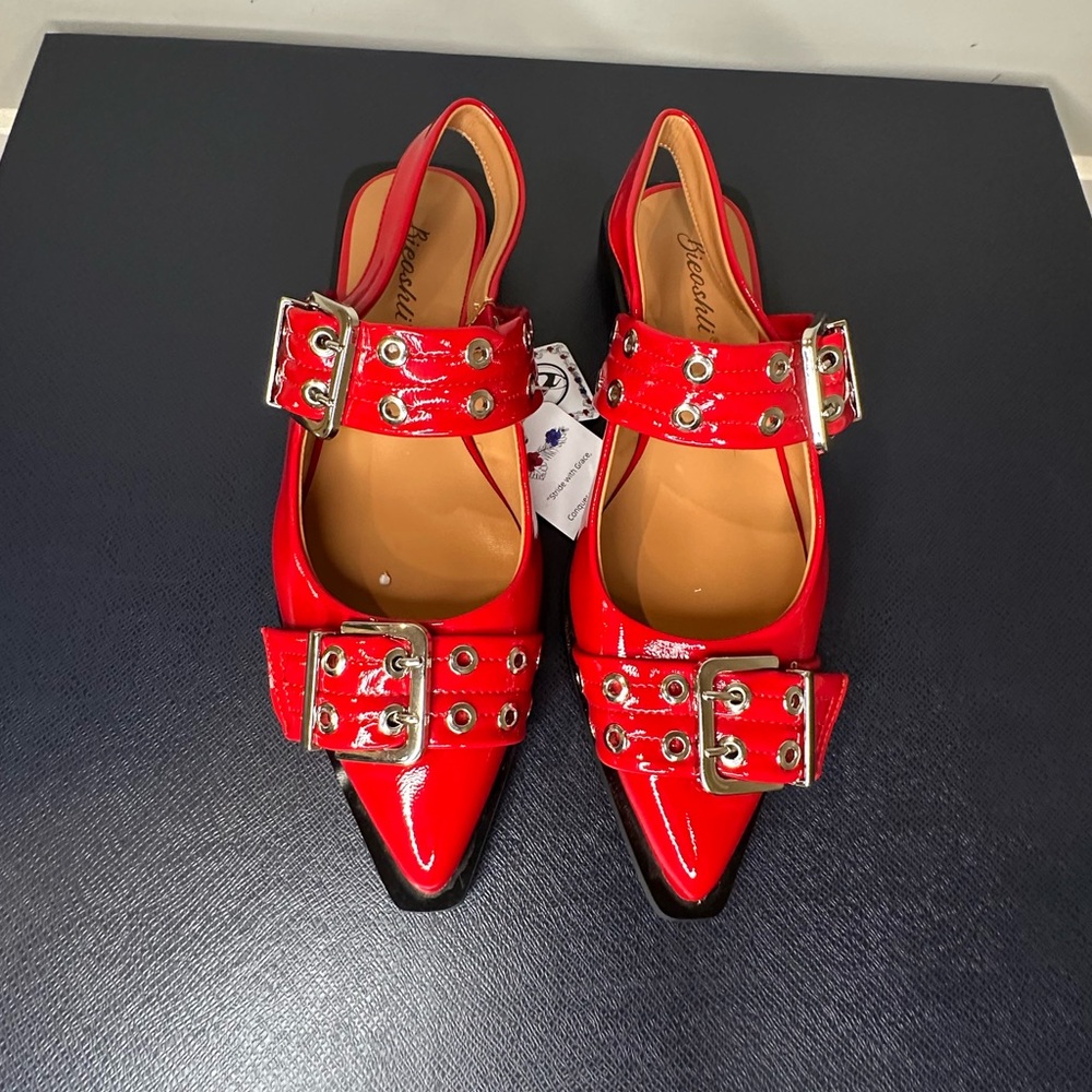 NWT Red Patent Leather Ballet Slingback Women's Shoes